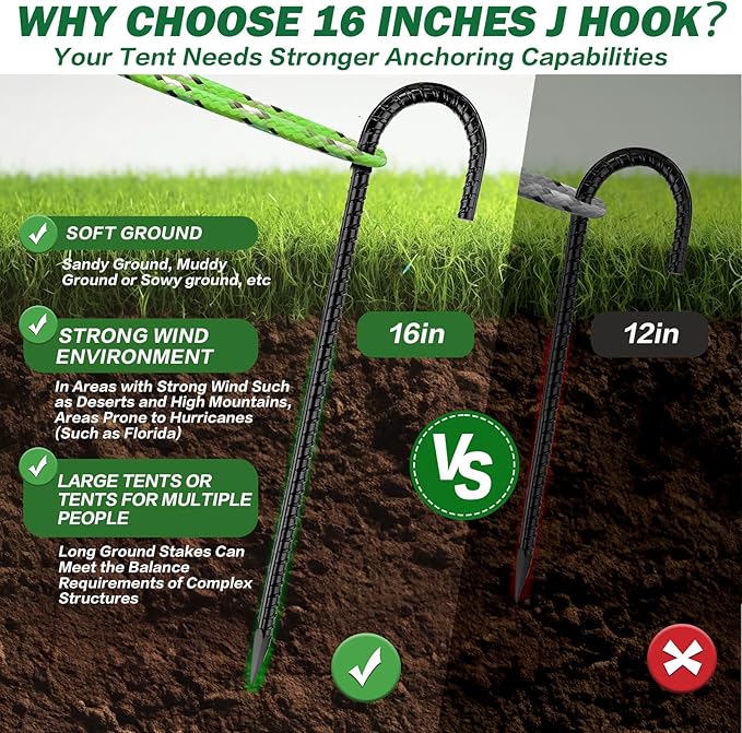 16 Inch Ground Stakes Heavy Duty,16 Pack Metal Fence Stakes for Ground for Wire Fencing,Heavy Duty Long Tent Stakes for Trampolines Camping Canopies and Swing Set-HomvellaHome