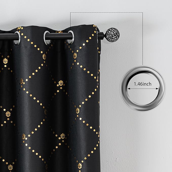 Grommets Blackout Long Window Curtains Black Gold-52W*108L 2PCS Drapes for Bedroom-HomvellaHome