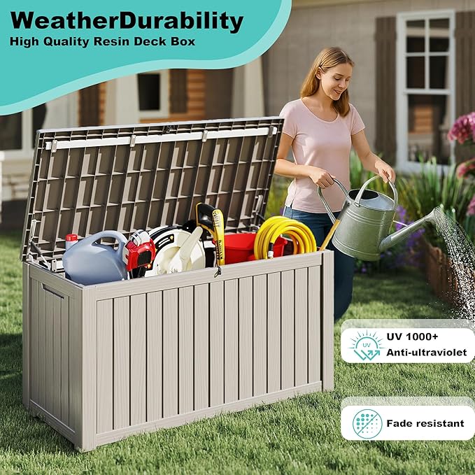 150Gal Outdoor Deck Box Waterproof, Lager Patio Storage Box Indoor and Outdoor Use, Lockable Resin Storage Bin for Patio Furniture Cushions Garden Tools, Package Delivery,UV Resistant-Grey-HomvellaHome