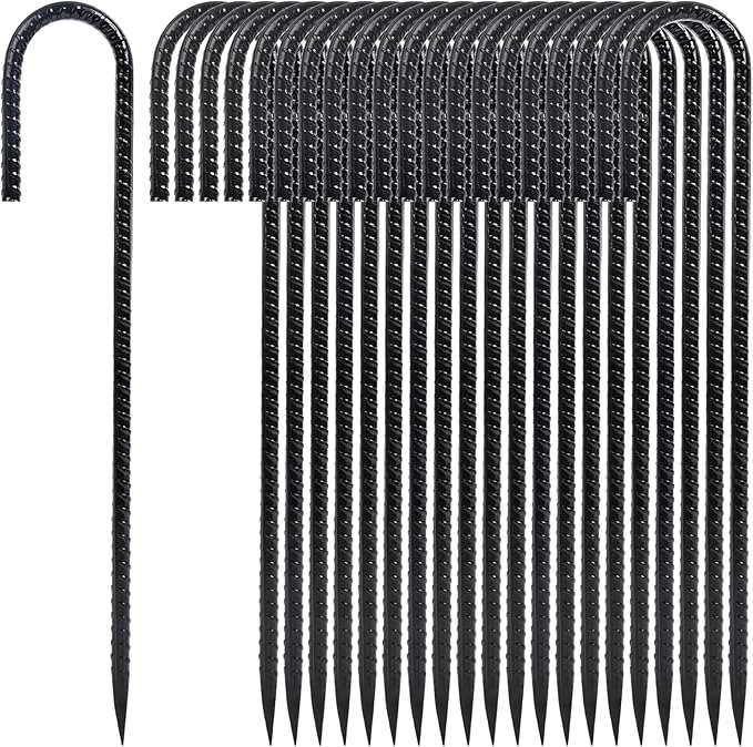 12 Inch Heavy Duty Rebar Stakes, 20-Pack Galvanized Steel J Hook Tent Stakes for Outdoor Decorations, Inflatables, Fencing, Gardening, Gazebo and Swing Set Anchors-HomvellaHome