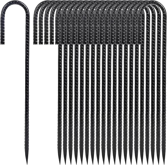 12 Inch Heavy Duty Rebar Stakes, 20-Pack Galvanized Steel J Hook Tent Stakes for Outdoor Decorations, Inflatables, Fencing, Gardening, Gazebo and Swing Set Anchors-HomvellaHome