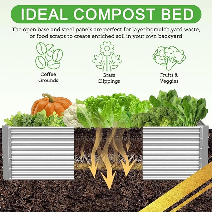 2 Pack 6x3FT Tall Galvanized Raised Garden Bed Outdoor,Metal Garden Bed for Vegetables,Steel Raised Beds for Gardening,Above Ground Garden Box for Flower-H2M-HomvellaHome