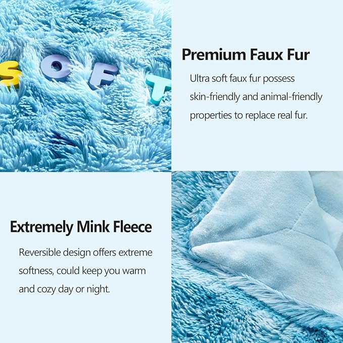 GONAAP Fuzzy Faux Fur Throw Blanket Queen Size Tie-dye Ocean Blue Super Soft Cozy Plush Fuzzy Shaggy Blanket for Couch Sofa Bed (Tie-dye Ocean Blue, Queen(90"x90"))-HomvellaHome