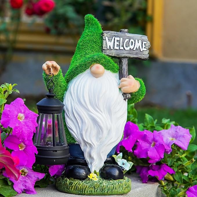 Garden Gnomes Outdoor with LED Solar Light - 11’’ Funny Gnome Decorations/ ornaments for Home/Yard/Patio Solar Lantern Garden Statues - Decor -Deals/clearance - Housewarming/Birthday Gifts-HomvellaHome