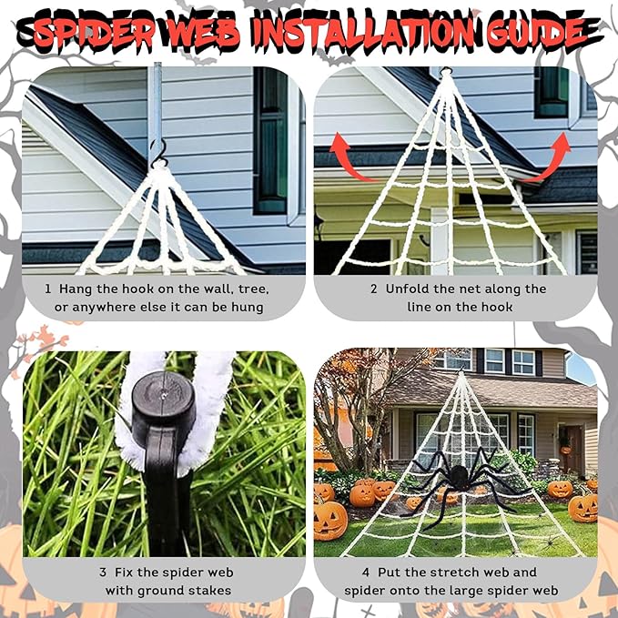 16.4 X 15.8Ft Giant Spider Web Halloween Decorations with 250 LED Lights, Halloween Spider Web Outdoor with 5Ft Large Spider, 3.53 Oz Stretch Web and 20 Small Spiders for Yard House Party Decoration-HomvellaHome