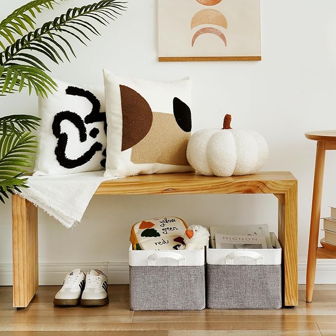 GRANNY SAYS Storage Baskets for Shelves, Closet Organizer Bins, Clothes Storage Bins with Metal Frame, Large Baskets for Organizing and Storage, Collapsible, Gray&White, 2-Pack-HomvellaHome