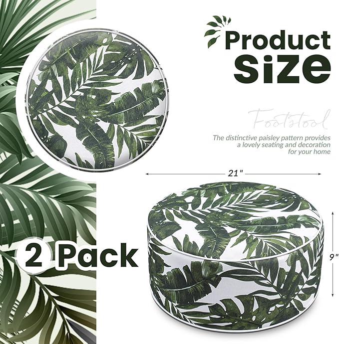 2 Pack Outdoor Inflatable Ottoman Waterproof Inflatable Pouf Foot Rest with Handle D21 x H9 Portable for Patio Camping Garden or Home-HomvellaHome