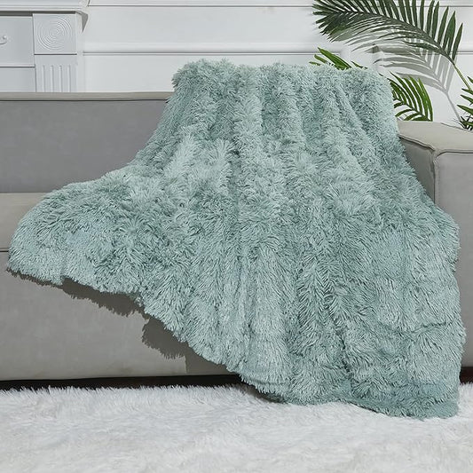 GONAAP Fuzzy Faux Fur Throw Blanket Ice Blue Super Soft Cozy Plush Fuzzy Shaggy Blanket for Couch Sofa Bed (Ice Blue, Throw(50"x60"))-HomvellaHome
