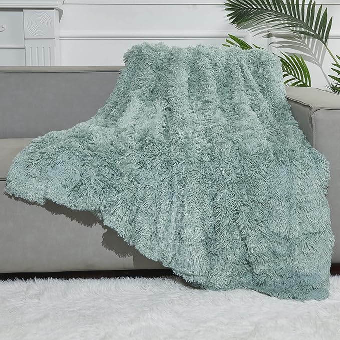 GONAAP Fuzzy Faux Fur Throw Blanket Twin Size Ice Blue Super Soft Cozy Plush Fuzzy Shaggy Blanket for Couch Sofa Bed (Ice Blue, Twin(60"x80"))-HomvellaHome