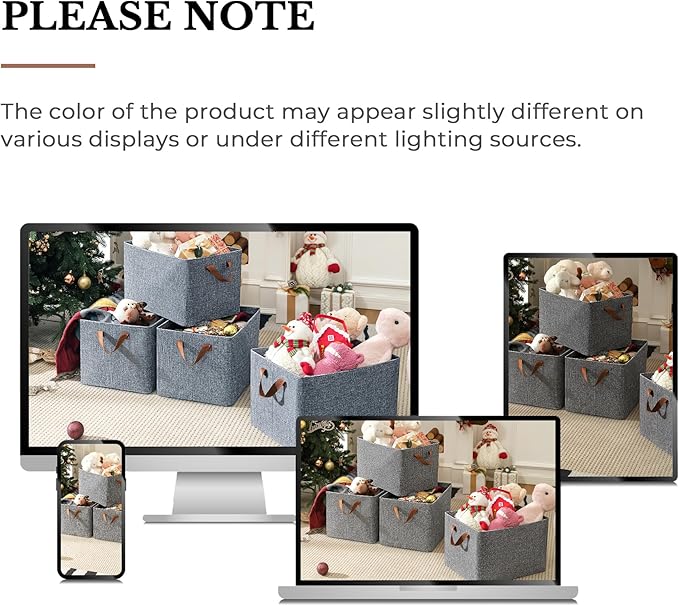 GRANNY SAYS Closet Storage Baskets, Collapsible Fabric Storage Bins with Metal Frame, Clothes Organizer Bins, Large Baskets for Shelves, Gray, 4-Pack-HomvellaHome