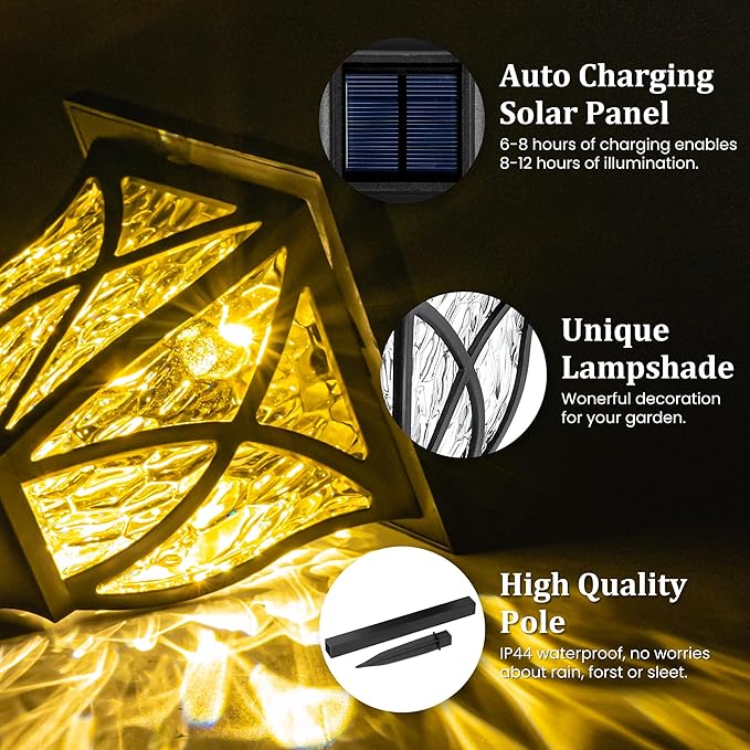 GIGALUMI Solar Lights Outdoor Waterproof, 8 Pack LED Solar Garden Lights, Outdoor Decorations, Garden Decor for Yard, Patio, Landscape, Planter, Walkway (Warm White)-HomvellaHome