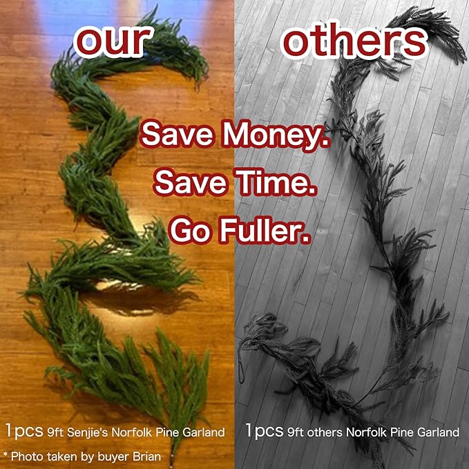 15FT Christmas Garlands Norfolk Pine Garland Real Touch Artificial Faux Greenery Garland for Holiday Indoor Outdoor Decor-HomvellaHome