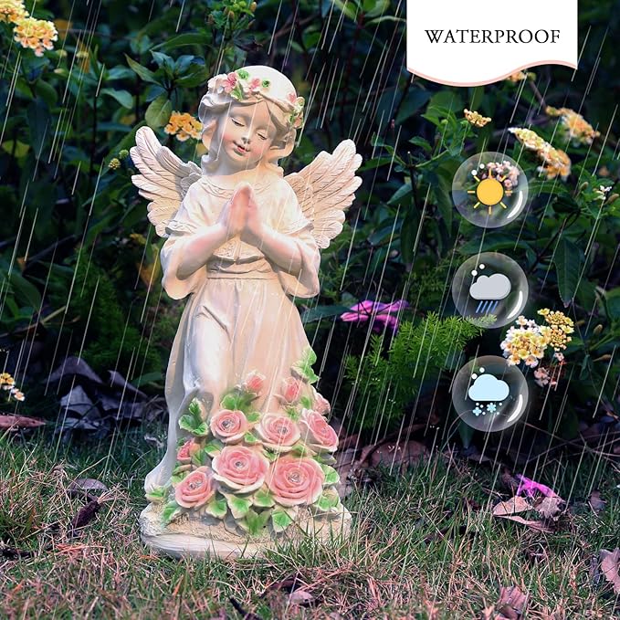 Garden Decor Angel Statue, Outdoor Patio Garden Sculptures & Statues, Solar Yard Decorations Lawn Ornaments Figurines for Outside-HomvellaHome