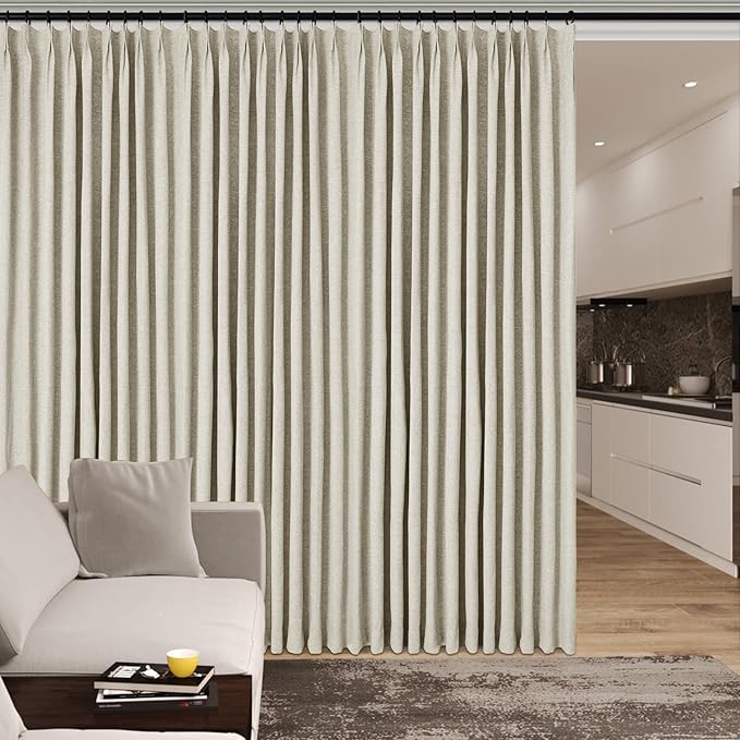 120" Wx108 L Linen Room Divider Drapes for Doorway/Glass Window/Sliding Door/Patio, Extra Wide Pinch Pleated Full Blackout Curtains for Girls Boys Teen Kids Room, 1 Panel, Ivory White-HomvellaHome