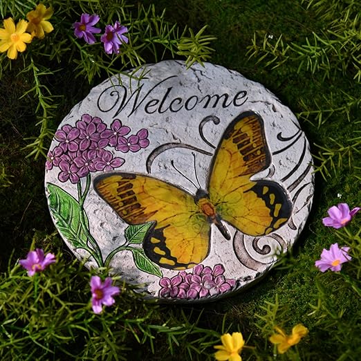Garden Décor Stepping Stones Outdoor - Resin Butterfly Decorative Stone Bright Color Memories Pavers Outdoor for Garden Yard 9.5 * 9.5 * 0.5 Inch LC Lcdecohome-HomvellaHome