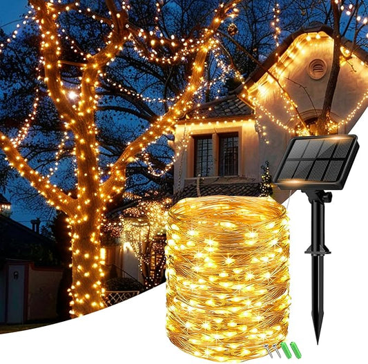 1 Pack Solar Fairy Lights for Outside Waterproof, 49FT/15M 150LED Solar String Lights Outdoor 8 Modes Solar Twinkle Lights for Garden Yard Christmas Tree Wedding Party Decor, Warm White-HomvellaHome