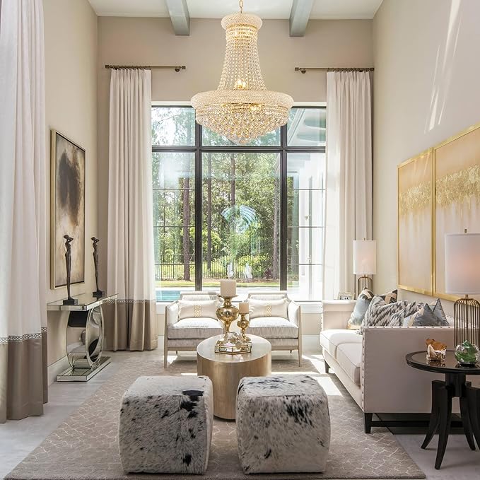 14 - Light Unique Empire Crystal Chandelier with Adjustable Chain for High Ceiling Foyer Entryway Living Room Dining Room Bedroom Gold Finish-HomvellaHome