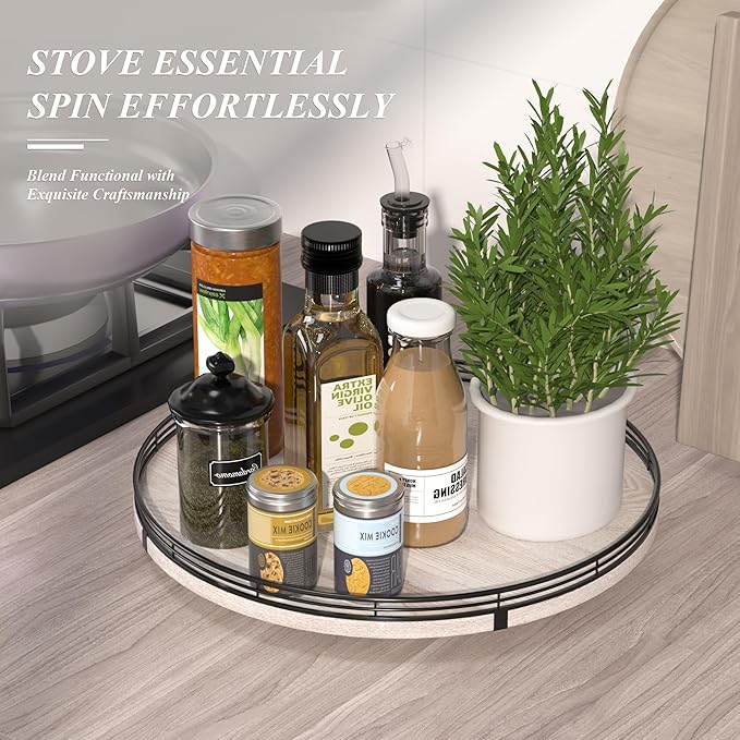 16" Lazy Susan Oak Wood Turntable Organizer for Cabinet, Farmhouse Round Wooden Lazy Susan Organization and Storage for Dining Table, Pantry, Kitchen, Bathroom, Countertop, Cupboard, Kitchen Decor-HomvellaHome