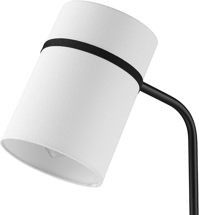 GLOBE Electric 61000145 62" Floor Lamp, Matte Black, White Fabric Shade, in-Line of/Off Foot Switch, 6-Foot Black Cord, Reading Light, Bedroom, Living Room, Home Decor-HomvellaHome