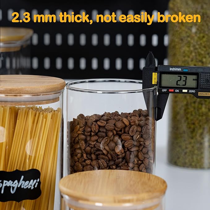 108oz 42oz Straight cylindrical Airtight Storage Jars with Bamboo Lid Set of 2 Large Storage Container Gallon Glass Jars, for Flour, Pasta and Coffee bean (with Black Lable)-HomvellaHome