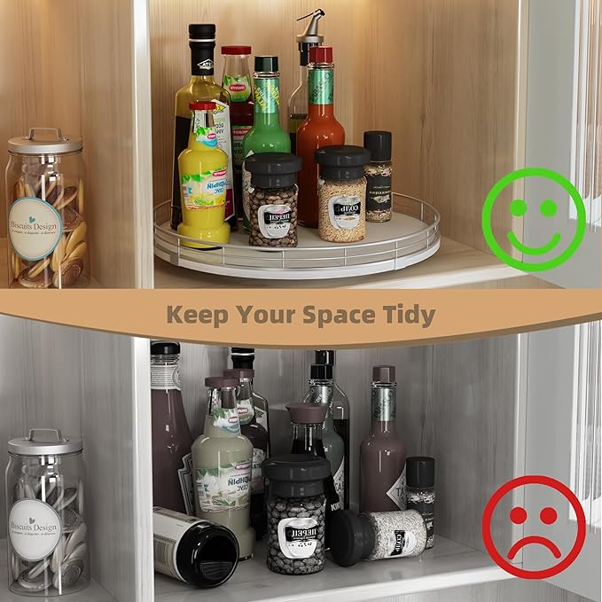 13" Lazy Susan Turntable Organizer for Table Top, Round Wooden Lazy Susan for Cabinet Kitchen Decor Centerpieces Coffee Table, Storage Condiments Spices, Bathroom Vanity Tray for Soap, White-HomvellaHome