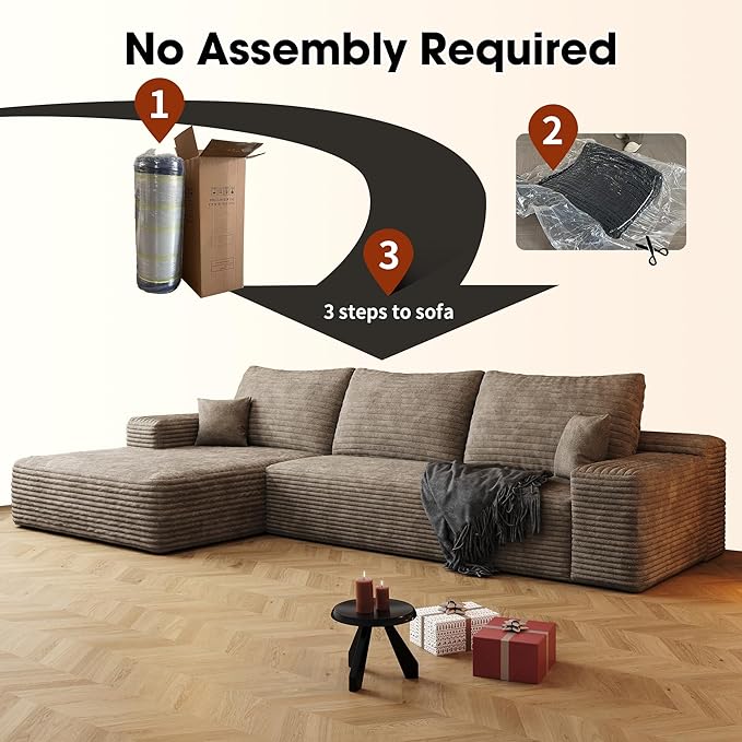 108" Sectional Couches for Living Room Modern Modular Sofa with L-Shape Couchs Upholstered Boneless Couch Deep Seat Sectional Couch with Chaise (Camel, Left Facing Chaise+2Seaters)-HomvellaHome