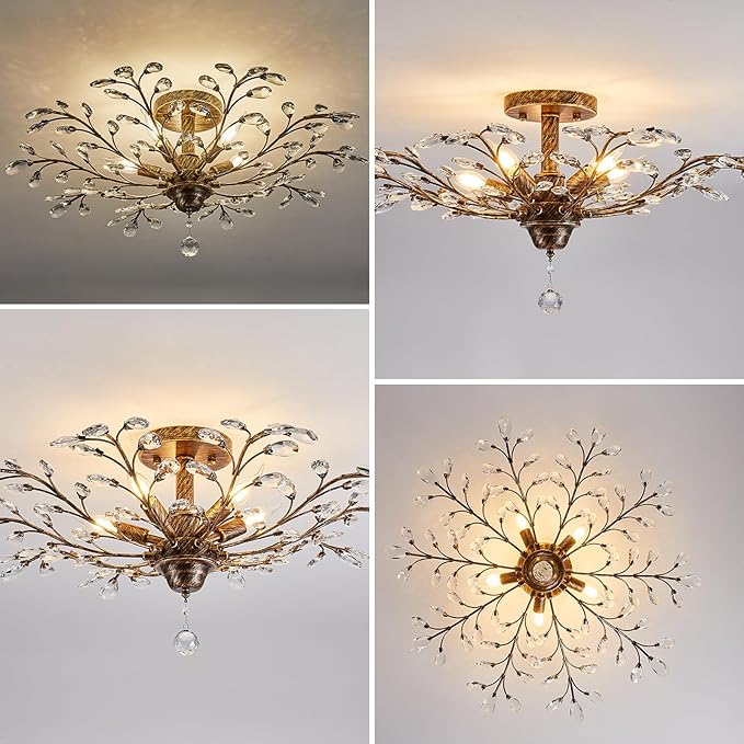 Ganeed Vintage Crystal Chandelier, Modern Bronze Branches Ceiling Light Fixture with 5-Light Heads for Farmhouse Living Room Dinning Room Kitchen Over Table Hallway-HomvellaHome