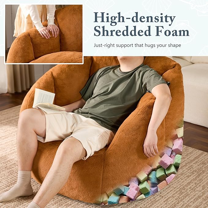 Giant Bean Bag Chair for Adults - Comfy Plush Round Shell Soft Reading Chair, Oversized Cozy Lounge Floor Sofa Accent Chair, Mini Couch for Living Room, Bedroom & Game Rooms, Orange-HomvellaHome