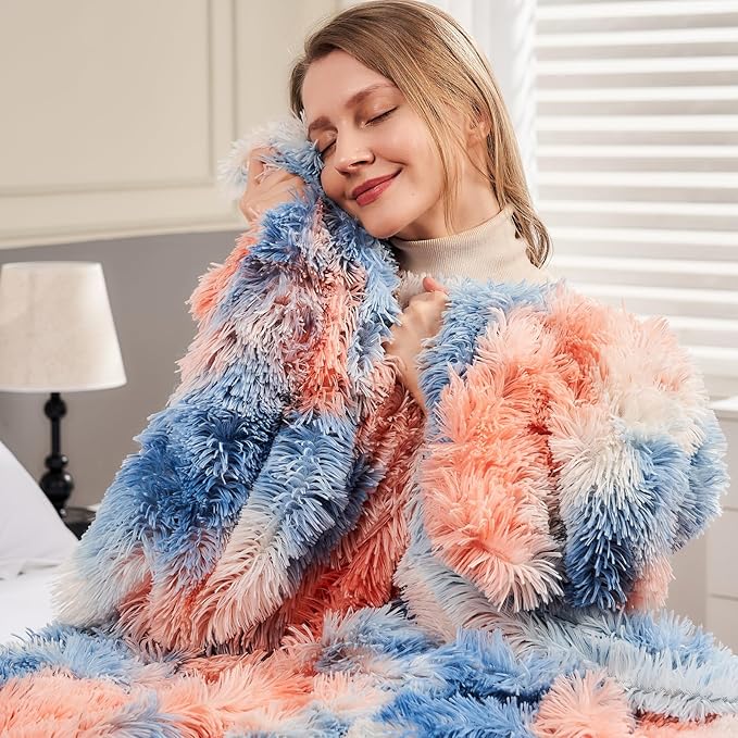 GONAAP Fuzzy Faux Fur Throw Blanket Tie-dye Sunset Super Soft Cozy Plush Fuzzy Shaggy Blanket for Couch Sofa Bed (Tie-dye Sunset, Throw(50"x60"))-HomvellaHome