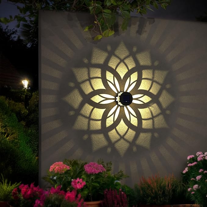 2 Pack Solar Fence Lights Metal Solar Powered Outdoor Wall Deck Step Lights Mandala Theme Waterproof Fence Light for Garden Post Patio Backyard Yard Decor, Gardening Gifts for Women Mom Grandma-HomvellaHome
