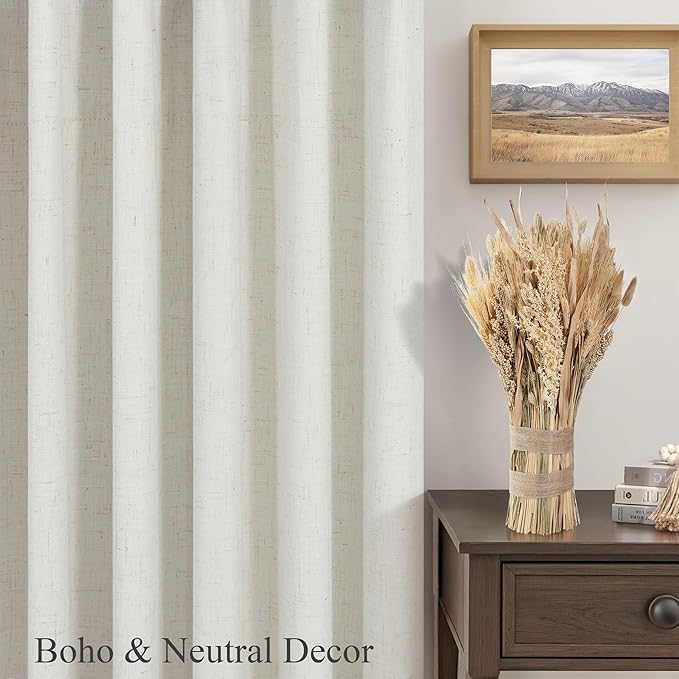 100% Blackout Linen Curtains 144 Inches Long 2 Panels Set for Bedroom Living Room Extra Wide Large Window Back Tab High Ceiling Drapes Patio Sliding Door Earthy Bohemian Cottage Core Decor 12 FT Cream-HomvellaHome