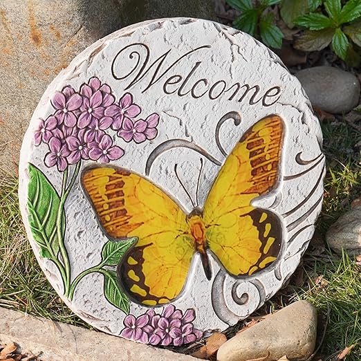 Garden Décor Stepping Stones Outdoor - Resin Butterfly Decorative Stone Bright Color Memories Pavers Outdoor for Garden Yard 9.5 * 9.5 * 0.5 Inch LC Lcdecohome-HomvellaHome