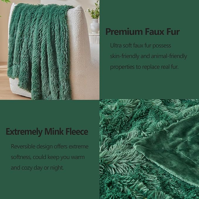 GONAAP Fuzzy Faux Fur Throw Blanket Dark Green Super Soft Cozy Plush Fuzzy Shaggy Blanket for Couch Sofa Bed (Dark Green, Throw(50"x60"))-HomvellaHome