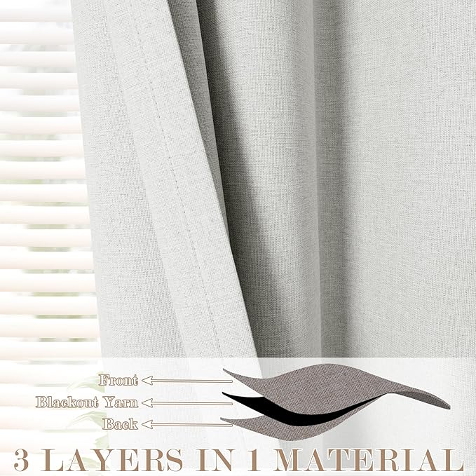120" Wx102 L Linen Room Divider Drapes for Doorway/Glass Window/Sliding Door/Patio, Extra Wide Pinch Pleated Full Blackout Curtains for Girls Boys Teen Kids Room, 1 Panel, Greyish White-HomvellaHome