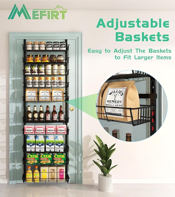10-Tier Over The Door Pantry Organizer, Pantry Organization and Storage, Black Metal Hanging Adjustable Basket, Wall Spice Rack Seasoning Shelves, Home & Kitchen Essentials-HomvellaHome