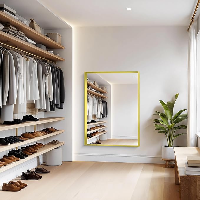 Gold Bathroom Mirror, 36x48 Inch Rectangular Framed Mirror, Large Wall Mounted Bathroom Vanity Mirror Over Sink for Bedroom,Restroom, Living Room, Hangs Vertically or Horizontally-HomvellaHome