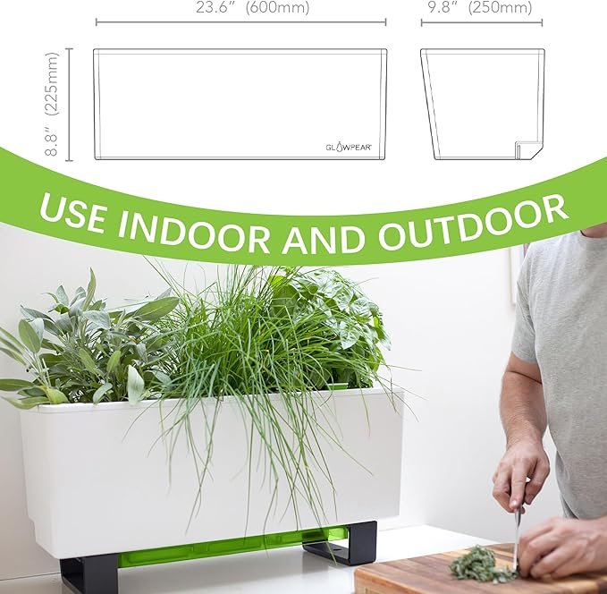 Glowpear Self-Watering Mini Bench Planter - 23.6" in Pot, Free Standing, UV Stable, Scalable, Indoor | Outdoor Pot with Water Gauge, for Home Kitchen Windowsill Gardening-HomvellaHome