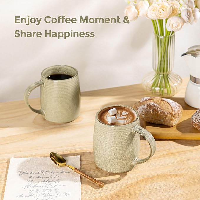 GBHOME Large Coffee Mugs Set of 6, 18oz Handmade Ceramic Coffee Mugs Set with Gradient color for Latte/Tea/Beer/Hot Cocoa, Dishwasher & Microwave Safe, Khaki-HomvellaHome