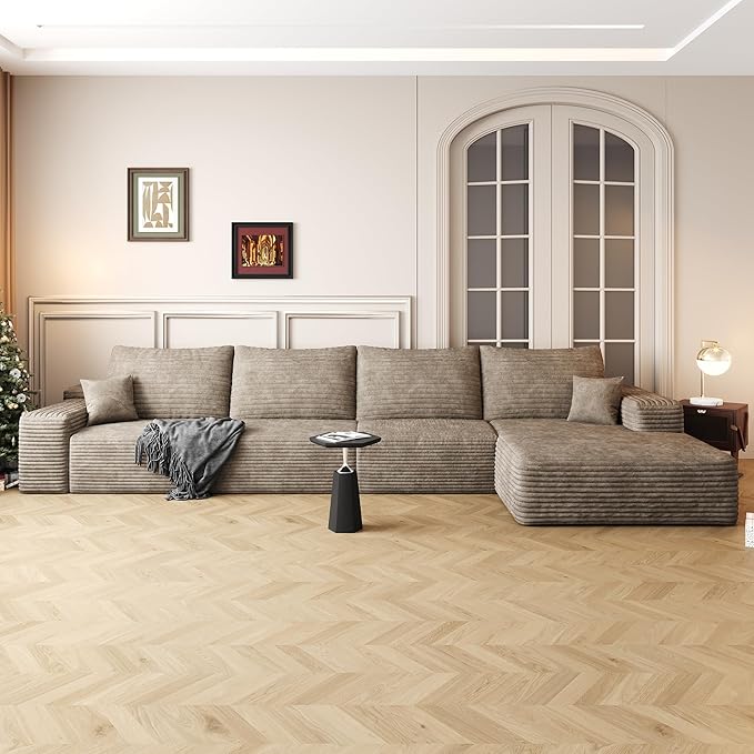 136" Sectional Couches for Living Room Modern Modular Sofa with L-Shape Couchs Upholstered Boneless Couch Deep Seat Sectional Couch with Chaise (Camel, Right Facing Chaise+3Seaters)-HomvellaHome