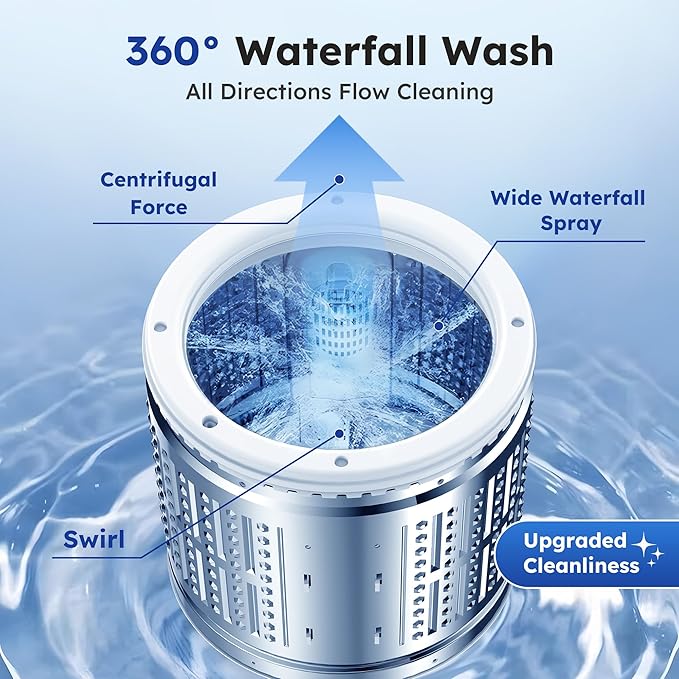 1.0 Cu.ft Portable Washing Machine for Home & Apartment, Full-Automatic Clothes Washer with 6 Water Level & 10 Wash Cycles, Drain Hose Included, White-HomvellaHome