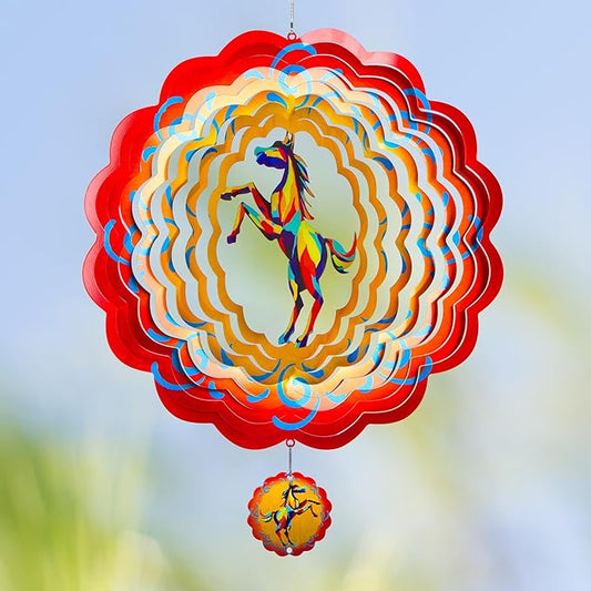 12 inch Horse 3D Stainless Steel Wind Spinners, Hanging Garden Spinner Kinetic Art Garden Decorations, Reflective Wind Sculpture for Indoor/Outdoor Decor-HomvellaHome