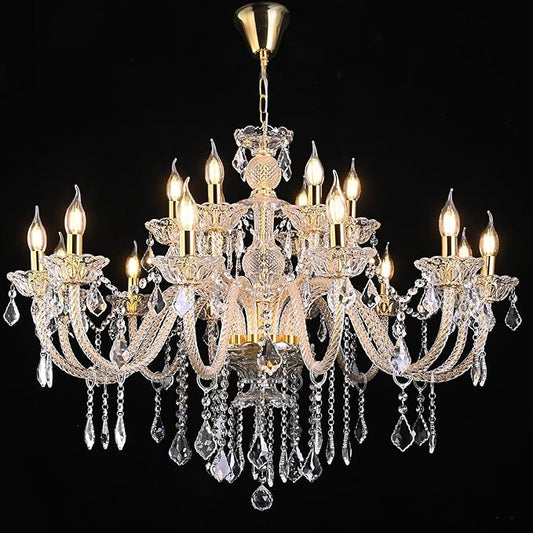 18-Light Double-Layer Crystal Chandelier for Living Room Gold Ceiling Pendant Light Fixtures with K9 Crystal Modern Luxury Lighting for Dining Room, Bedroom, Kitchen-HomvellaHome