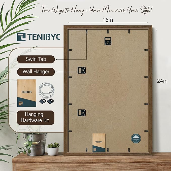 16x24 Poster Frame 3 Pack - Brown Woodgrain, Wood Poster Frame, Gallery Picture Frame - Wall Hanging-HomvellaHome