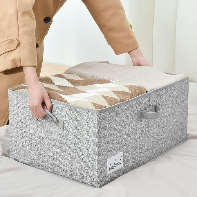 GRANNY SAYS Fabric Storage Bin with Lid, Decorative Storage Box, Extra Large Storage Baskets, Closet Organizer, Gray, 1-Pack-HomvellaHome