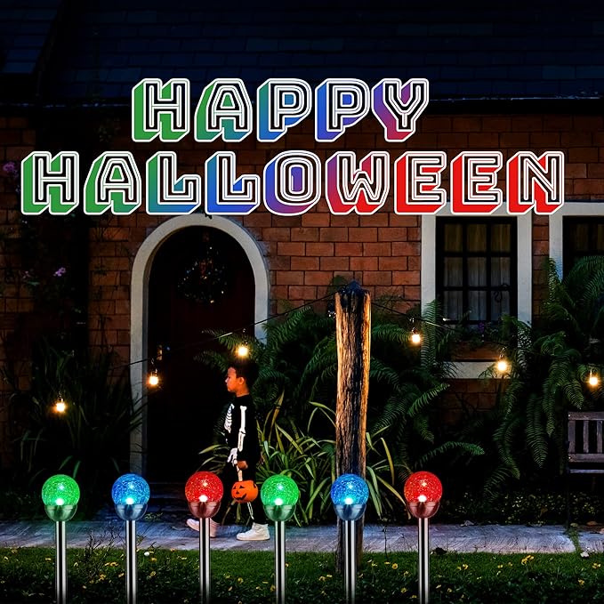 GIGALUMI Solar Outdoor, Cracked Glass Ball Solar Garden Lights, Color Changing Lights Outdoor,Garden LED for Path, Patio, Yard, 3 Pack Pathway-HomvellaHome