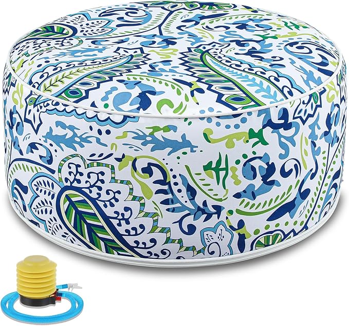 1 Pack Outdoor Inflatable Ottoman Waterproof Inflatable Pouf Foot Rest with Handle D21 x H9 Portable Outdoor Foot Rest for Patio Garden Camping or Home-HomvellaHome