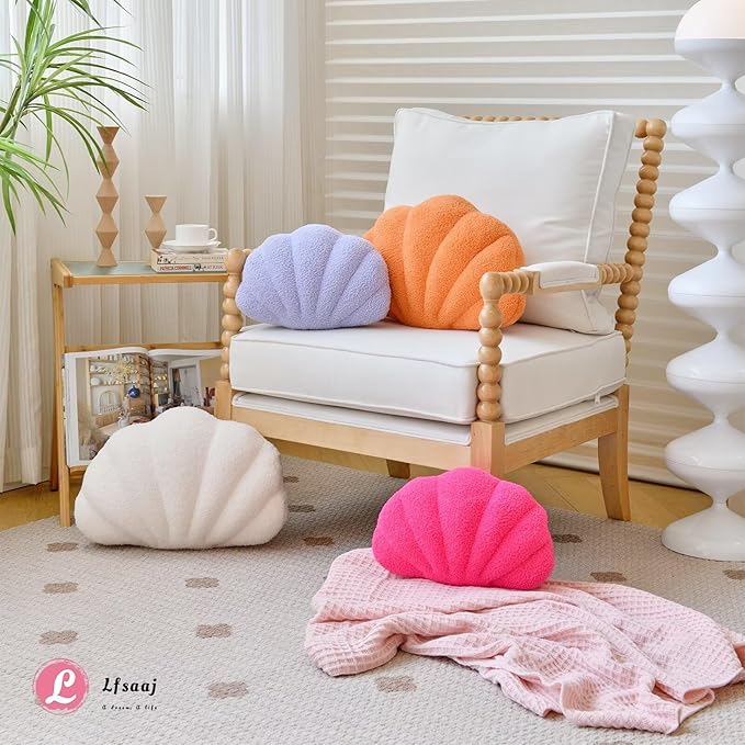 Ivory Seashell Throw Pillows, Shell Shaped Throw Pillows, 13 Inch Soft Home Decorative Pillow Plush Cushion for Bed Couch Living Sofa Room Decor Accent Throw Pillow-HomvellaHome