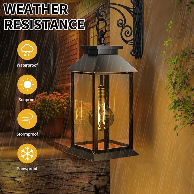2 Pack Hanging Solar Lanterns Glass Solar Lights Outdoor Waterproof Upgraded Solar and 2 AA Batteries Powered, for Outside Porch, Patio and Indoor Tables, Mantelpiece-HomvellaHome