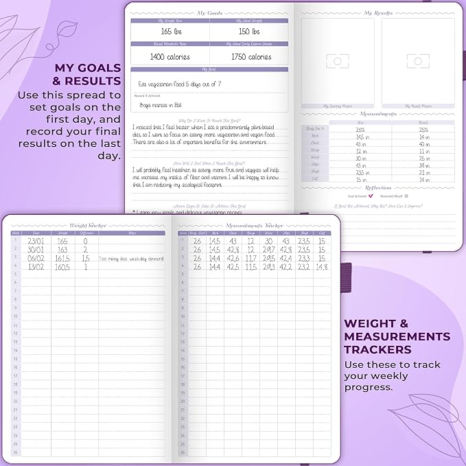 GoGirl Food Journal & Wellness Planner –– Diet & Fitness Diary – Nutrition Journal with Meal, Exercise & Weigh Loss Tracker, A5 (Purple)-HomvellaHome