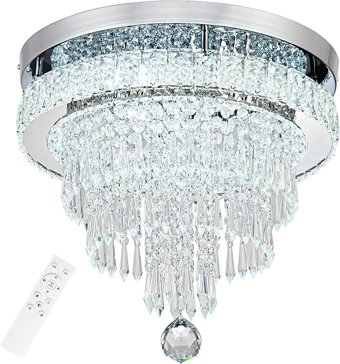 16“ Crystal Chandeliers Round Modern LED Chandelier Light Flush Mount Ceiling Light Fixtures with Remote Control for Bedroom Living Room Dining Room (dimmable)-HomvellaHome